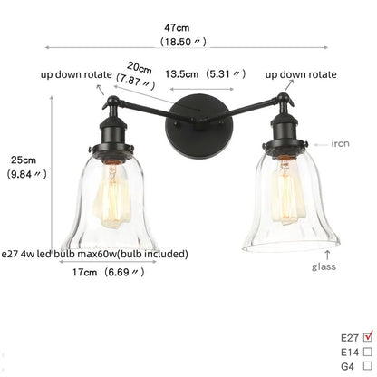 Artfan lighting Black LED Wall Lamp Sconce Industrial Loft Vintage Bathroom Mirror Light