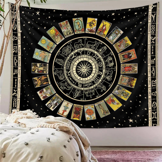 Artfan Astrology Chart Tarot Tapestry Wheel Sun Moon Tree Mushroom Wall Hanging