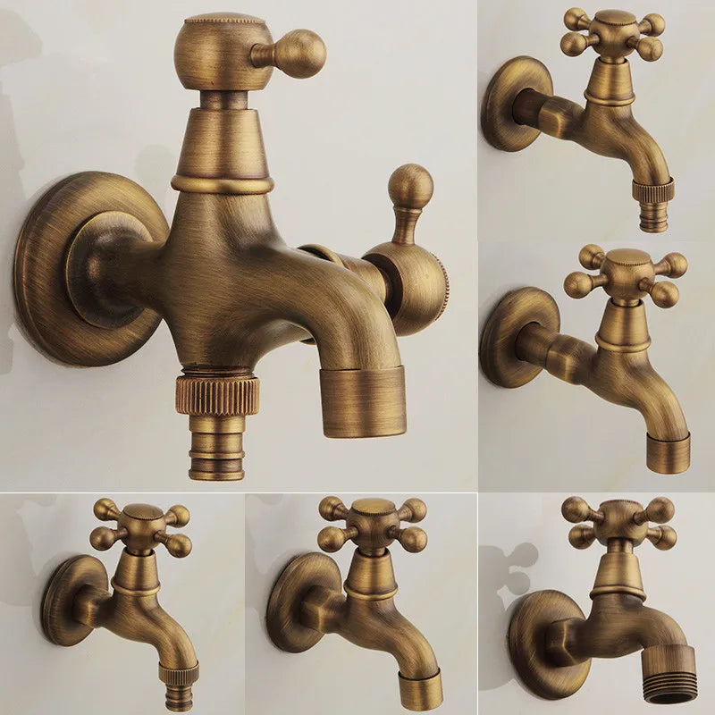 Artfan Antique Brass Dragon Carved Outdoor Washing Machine Faucet Cold Tap