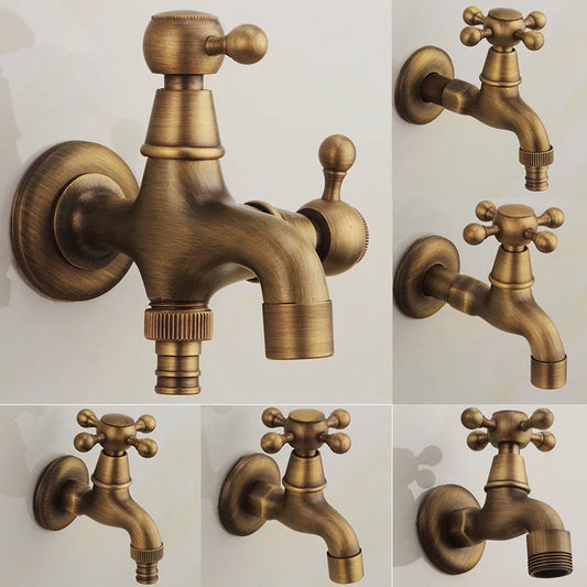 Artfan Antique Brass Dragon Carved Outdoor Washing Machine Faucet Cold Tap