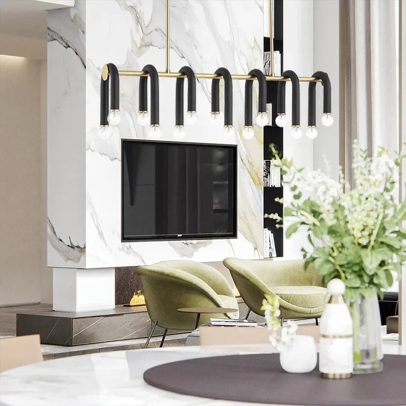 Artfan lighting Black Aluminum Tube Dimmable LED Chandelier with U-Shaped Design