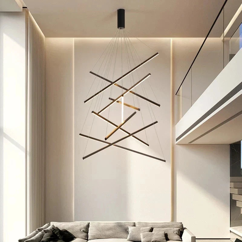 Artfan lighting Black LED Stair Chandelier: Modern Ceiling Pendant Light Fixture for Hall and Living Duplex.
