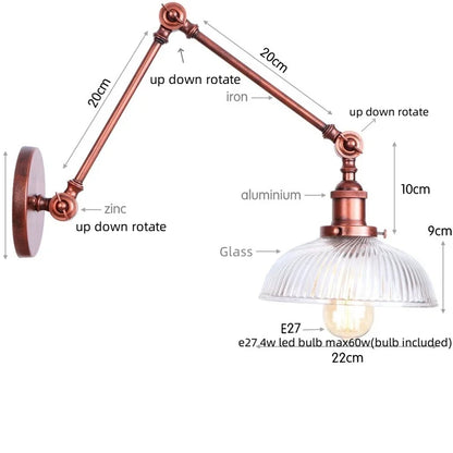 Artfan Adjustable Glass Swing Arm LED Wall Sconce with Pull Chain Switch