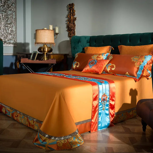 Artfan 200S Embroidery Cotton Bedding Set: Queen King Linens with Duvet, Sheet, Pillowcase
