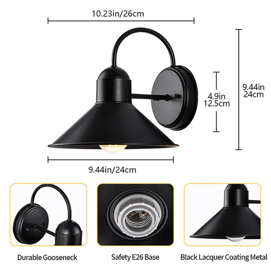 Artfan lighting Black Farmhouse Barn Lights: Waterproof Outdoor Wall Sconce with E27 Socket