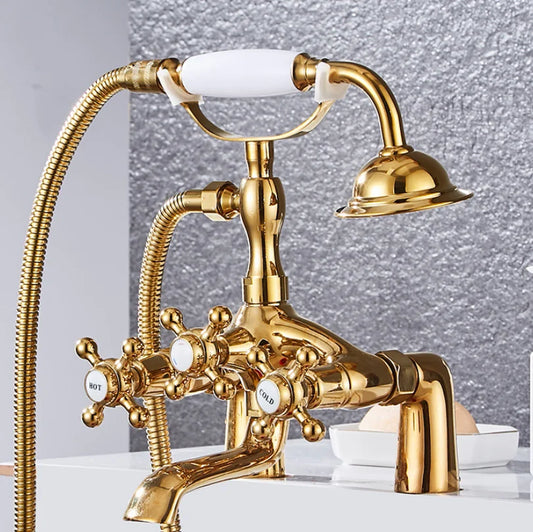 Artfan Antique Chrome Bathtub Shower Mixer Faucet Tap Set for Bathroom
