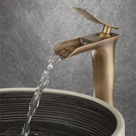 Artfan Antique Bronze Waterfall Bathroom Faucet with Hot & Cold Mixer Tap