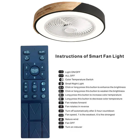 Artfan 52CM DC Motor Ceiling Fan Light 6 Speeds 36W Wood Fans Lamp
