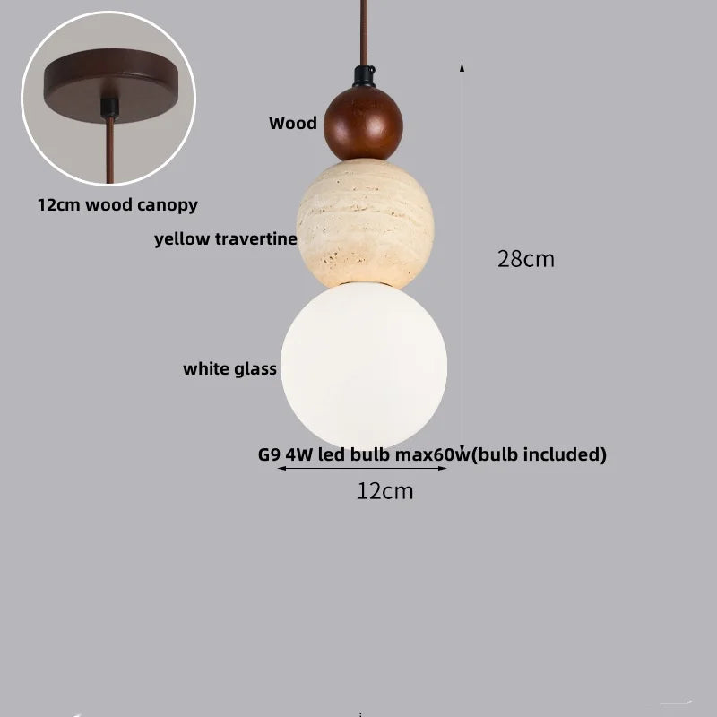 Artfan Adjustable LED Pendant Light - Nordic Modern Yellow Travertine Marble Wood Fixture