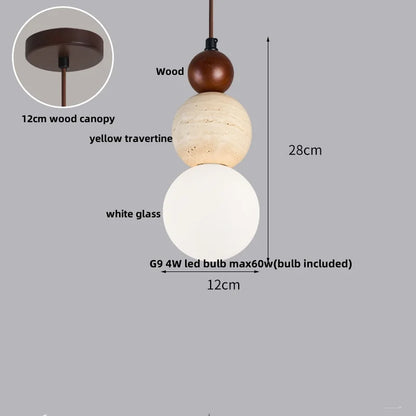 Artfan Adjustable LED Pendant Light - Nordic Modern Yellow Travertine Marble Wood Fixture