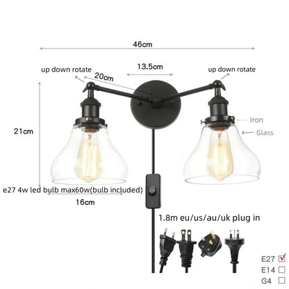 Artfan lighting Black LED Wall Lamp Sconce Industrial Loft Vintage Bathroom Mirror Light