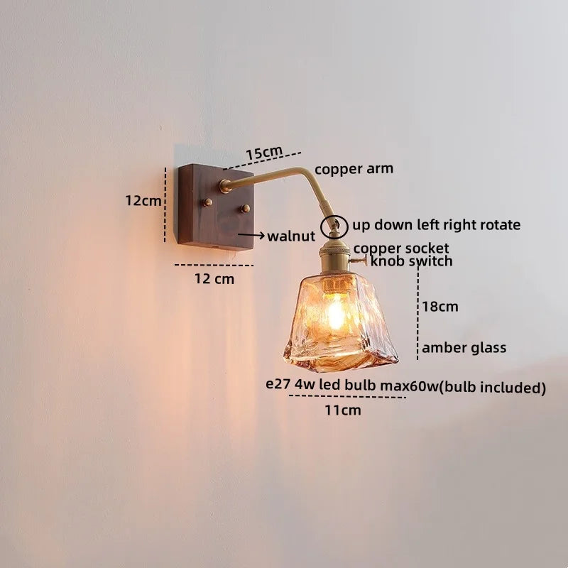 Artfan Amber Glass LED Wall Sconce Pull Chain Switch.