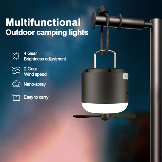 Artfan 4-in-1 Rechargeable LED Camping Lantern with Fan & Spray