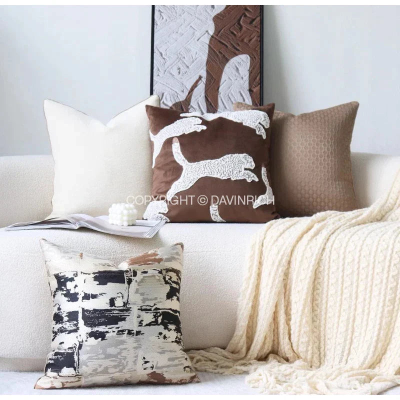 Artfan  Convex Rings Geometry Jacquard Pillowcase Cappuccino Luxury Cushion Cover