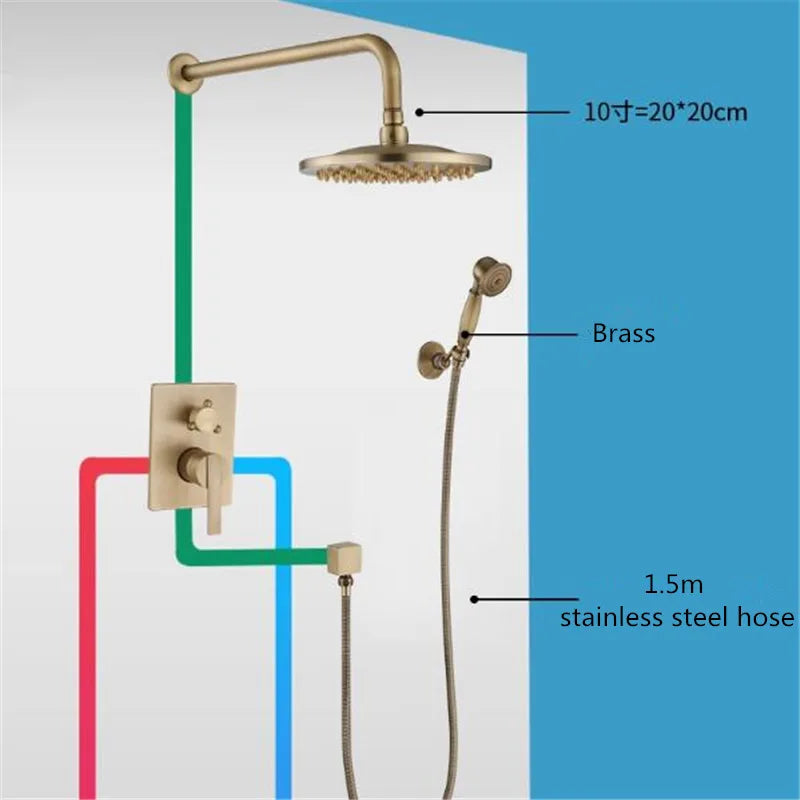 Artfan Antique Brass Shower Faucet Set with 10 Inch Round Head - Bathroom Wall Kit