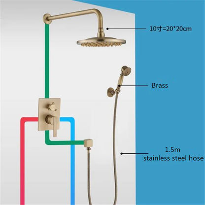 Artfan Antique Brass Shower Faucet Set with 10 Inch Round Head - Bathroom Wall Kit