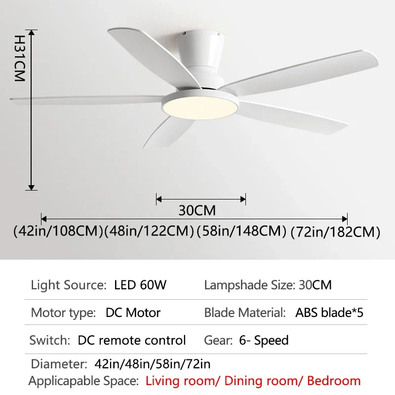 Artfan 72" DC Ceiling Fan Light Remote Control Strong Winds Living Room Mute Chandelier