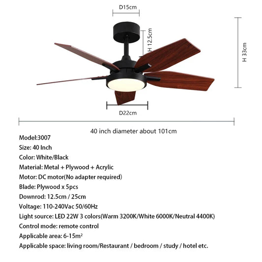 Artfan 40" LED Ceiling Fan with Plywood Blades & Remote Control