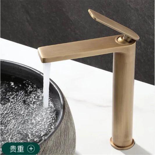 Artfan Antique Bronze Basin Faucet Deck Mounted Hot & Cold Brass Bathroom Sink Mixer Tap