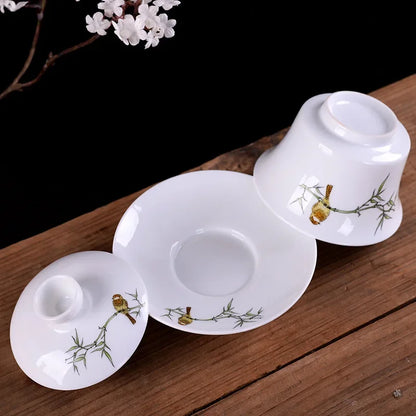 Artfan lighting Blue & White Porcelain Gaiwan Tea Set Puer Tea Cups Soup Bowl with Lid