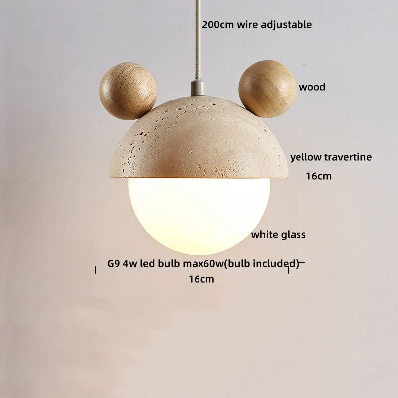 Artfan Adjustable LED Pendant Light - Nordic Modern Yellow Travertine Marble Wood Fixture
