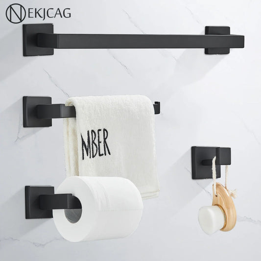 Artfan lighting Black Bathroom Hardware Set: Robe Hook, Towel Rail, Shelf, Tissue Holder