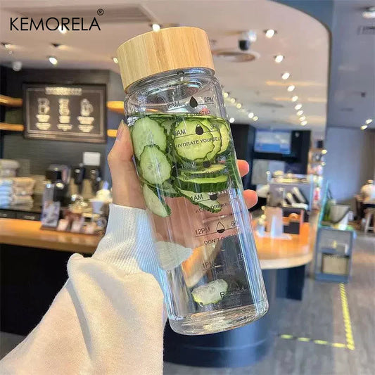 Artfan 700ML Glass Water Bottle with Time Marker and Stainless Steel Tea Filter