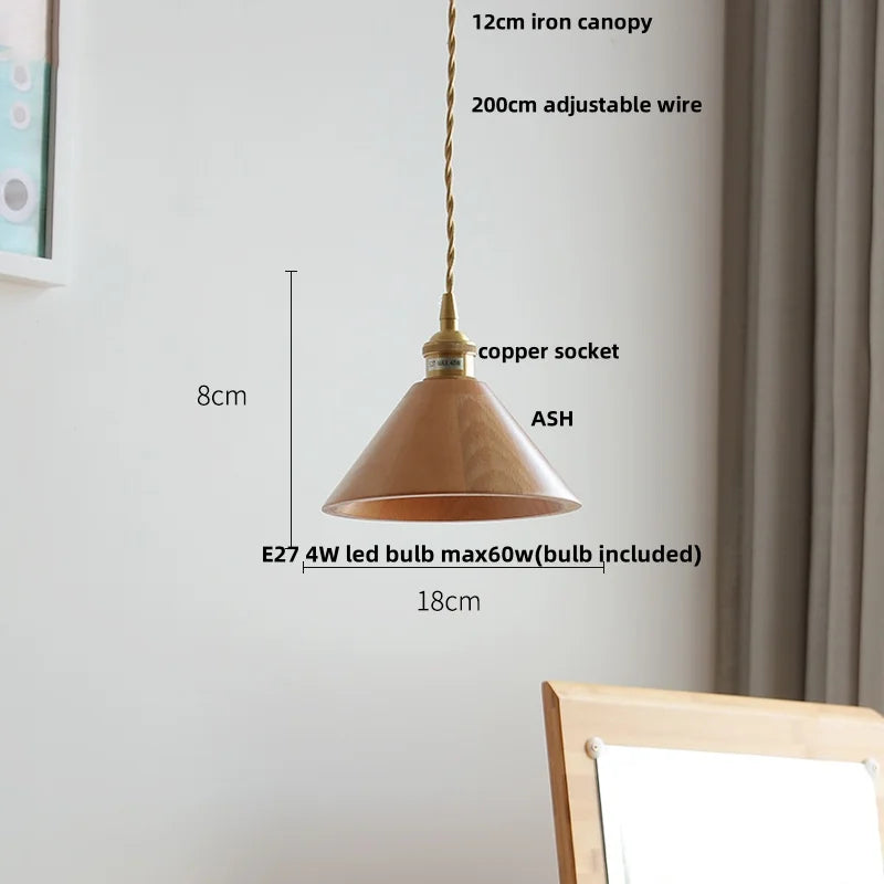 Artfan Ash Wood LED Pendant Lamp Adjustable Hanging Lights Luminaire