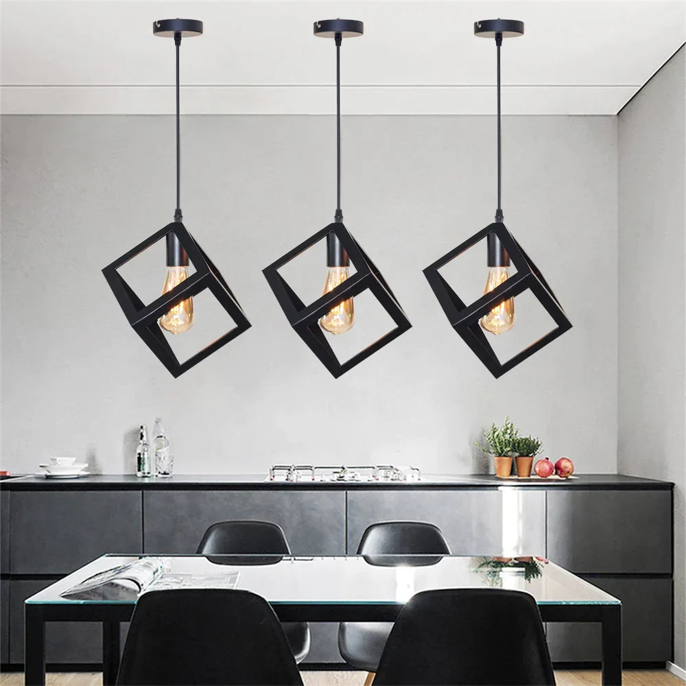 Artfan lighting Black Geometric Square Pendant Light for Kitchen Island, Bedroom, Hallway