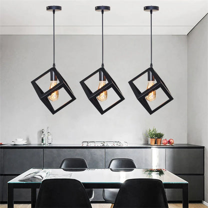 Artfan lighting Black Geometric Square Pendant Light for Kitchen Island, Bedroom, Hallway