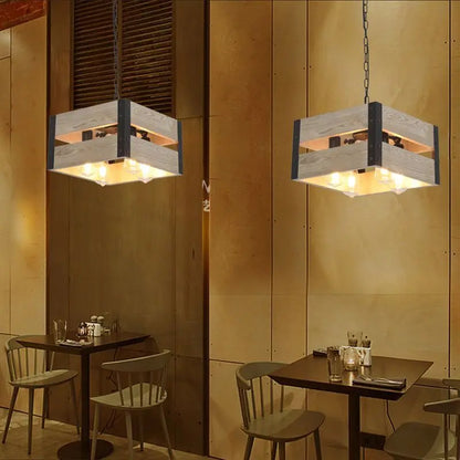 Artfan 6-Head Industrial Style Pendant Lamp - Retro Solid Wood Iron Table Light