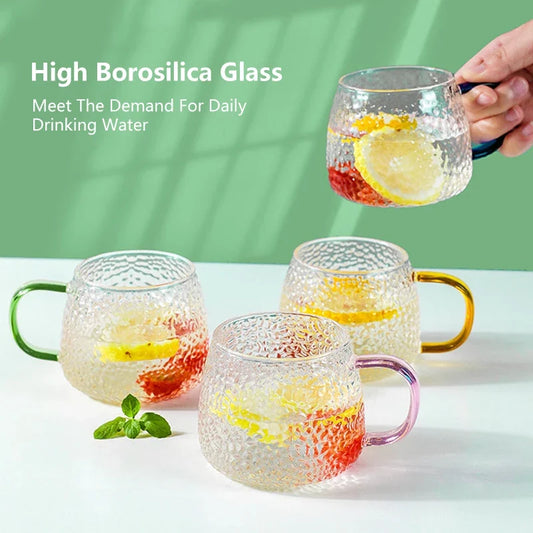 Artfan 400ml Hammer Pattern Glass Mug - Heat Resistant with Hand Handle