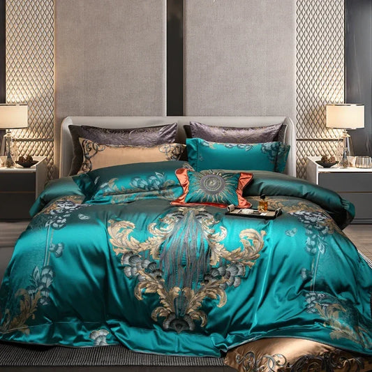 Artfan 1200TC Jacquard Bedding Set: Queen King Size Linens, Comforter Cover, Sheet, Pillowcase