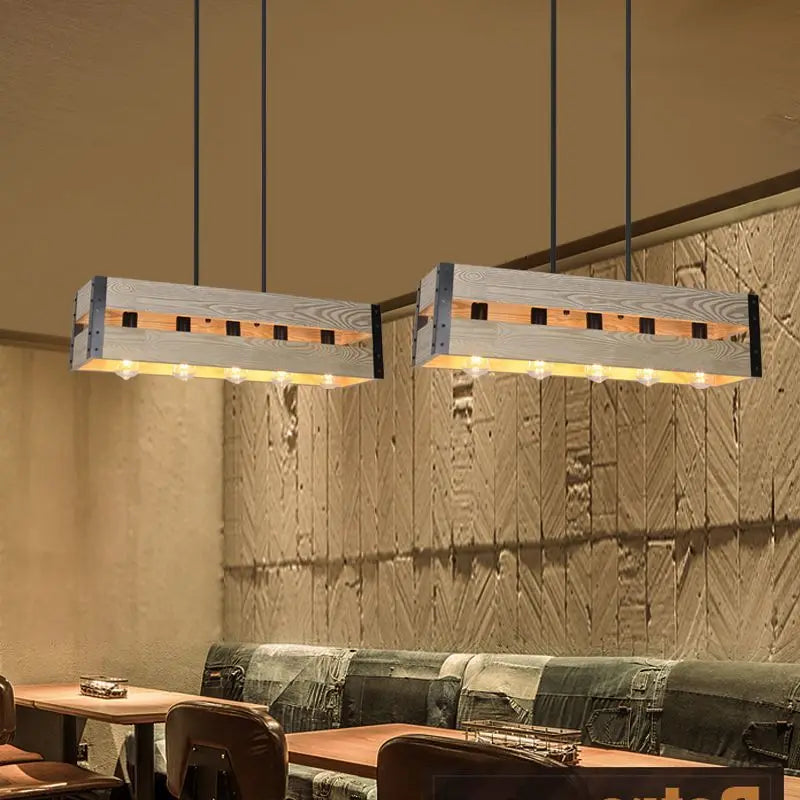 Artfan 6-Head Industrial Style Pendant Lamp - Retro Solid Wood Iron Table Light