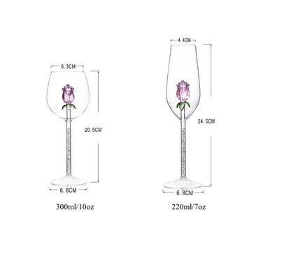 Artfan 3D Rose Stemware Wine Glass, Champagne Flute - Lovely Gift Home Decor