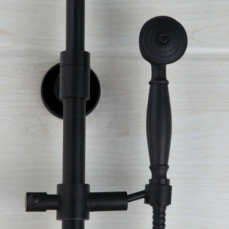 Artfan 8" Black Rain Shower Head Set with Hand Spray and Mixer Faucet
