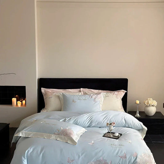 Artfan 1000TC Egyptian Cotton Butterfly Flowers Embroidery Bedding Set