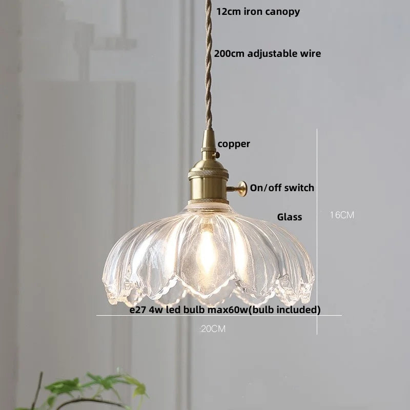 Artfan Amber Glass Walnut Wood LED Pendant Lamp with Copper Knob Switch