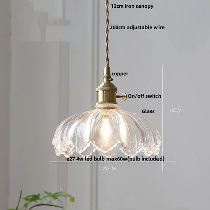 Artfan Amber Glass Walnut Wood LED Pendant Lamp with Copper Knob Switch