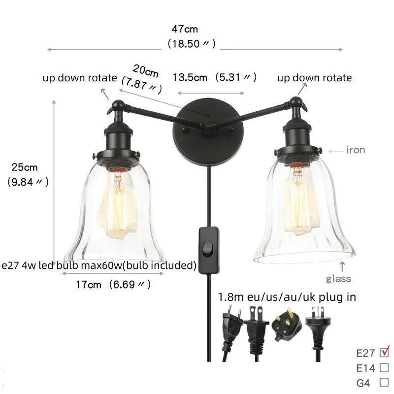 Artfan lighting Black LED Wall Lamp Sconce Industrial Loft Vintage Bathroom Mirror Light