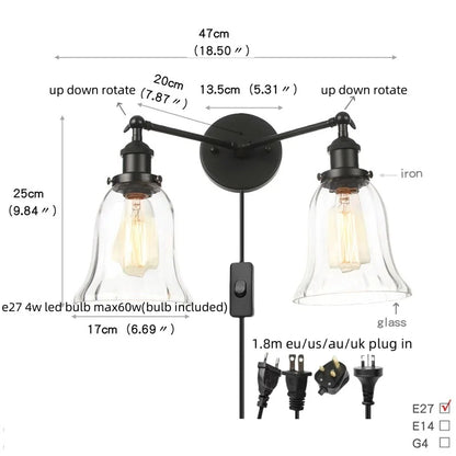 Artfan lighting Black LED Wall Lamp Sconce Industrial Loft Vintage Bathroom Mirror Light