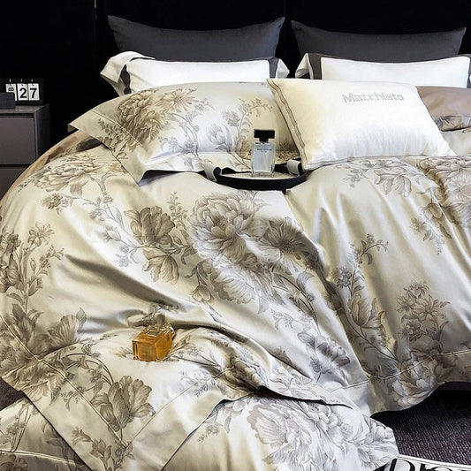 Artfan 1200TC Egyptian Cotton Satin Jacquard Patchwork Bedding Set with Silky Finish