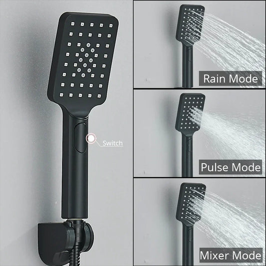 Artfan lighting Black/Chrome Thermostatic Shower Set with Brass Wall Mount Mixer Handle Spray