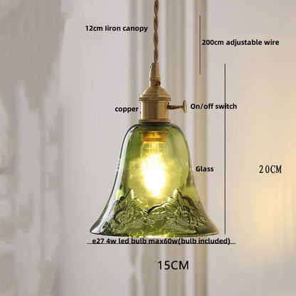 Artfan Green Glass LED Pendant Light | Nordic Modern Copper Knob Switch Hanging Fixture