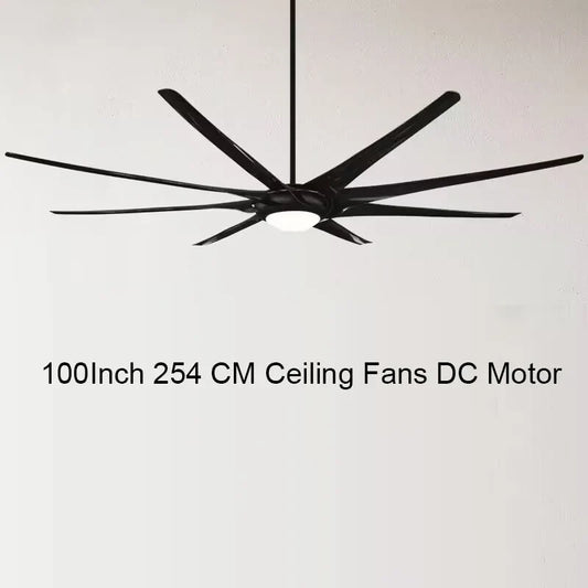Artfan 100" Large Ceiling Fan with Light, DC Motor, Reverse Blades, Stainless Steel Finish