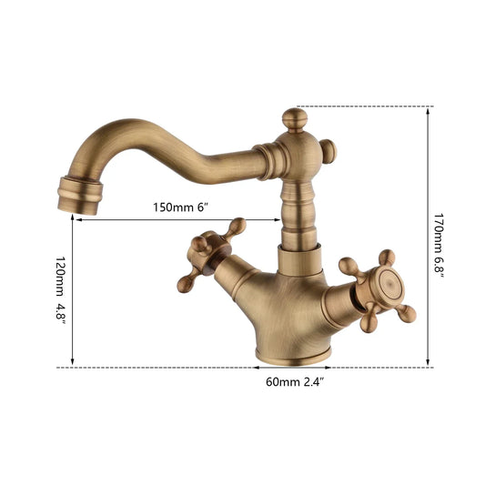 Artfan Antique Brass Kitchen Bathroom Faucet Swivel Mixer Tap Dual Handles Deck Mount