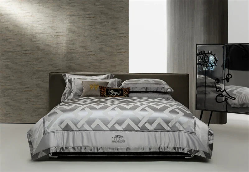 Artfan American Jacquard Brocade & Egyptian Cotton Embroidered Bedding Set with Pillowcase